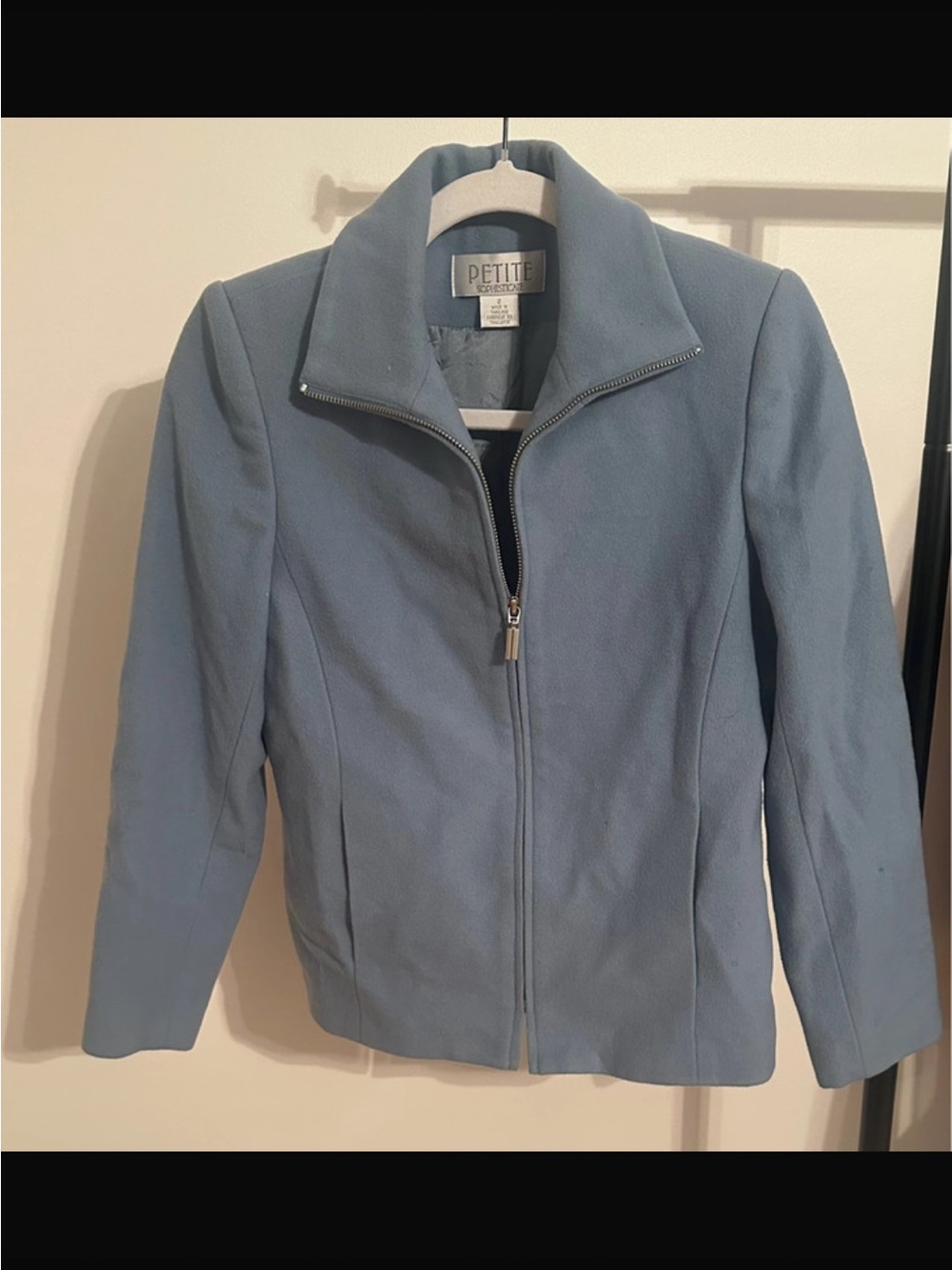 Petite Sophisticate Light Blue Zip-Up Jean Jacket